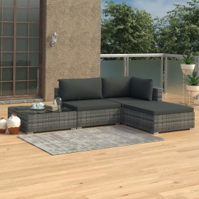 4-teiliges Gartenmöbel-Set und graue synthetische Rattankissen von vidaXL, Gartensets - Ref: Foro24-46779, Preis: 377,45 €, R...