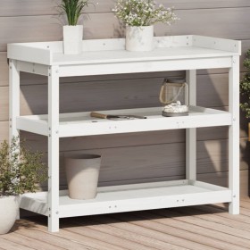 Plantagentisch mit Regalen aus weißem Kiefernholz, 108 x 45 x 86,5 cm von , Topfständer - Ref: Foro24-832438, Preis: 137,99 €...