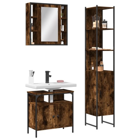 Set de muebles baño 3 pzas madera contrachapada roble ahumado de , Muebles de baño - Ref: Foro24-3214737, Precio: 201,76 €, D...