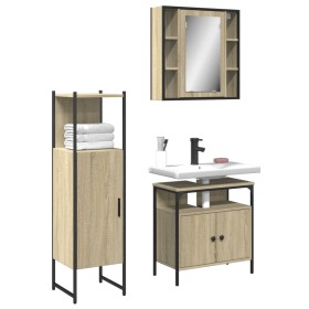 Set de muebles de baño 3 pzas madera contrachapada roble sonoma de , Muebles de baño - Ref: Foro24-3214756, Precio: 197,99 €,...