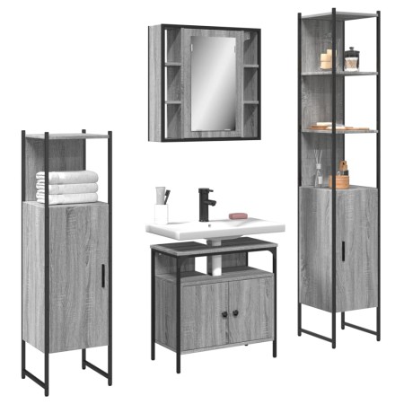 Sonoma gray plywood 4-piece bathroom cabinet set by , Bathroom furniture - Ref: Foro24-3214768, Price: 265,17 €, Discount: %