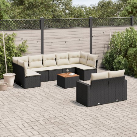 Gartensofa-Set 10-teilig mit schwarzen synthetischen Rattankissen von , Gartensets - Ref: Foro24-3256602, Preis: 653,74 €, Ra...