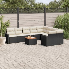 Gartensofa-Set 10-teilig mit schwarzen synthetischen Rattankissen von , Gartensets - Ref: Foro24-3256609, Preis: 589,39 €, Ra...