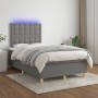 Box spring bed with mattress and LED dark brown fabric 120x190 cm by , Beds and slatted bases - Ref: Foro24-3270275, Price: 4...