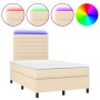 Boxspringbett mit Matratze und LED-Leuchten aus cremefarbenem Stoff 120x190 cm von , Betten und Lattenroste - Ref: Foro24-327...