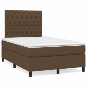 Cama box spring con colchón y LED tela marrón oscuro 120x190 cm de , Camas y somieres - Ref: Foro24-3270221, Precio: 431,99 €...