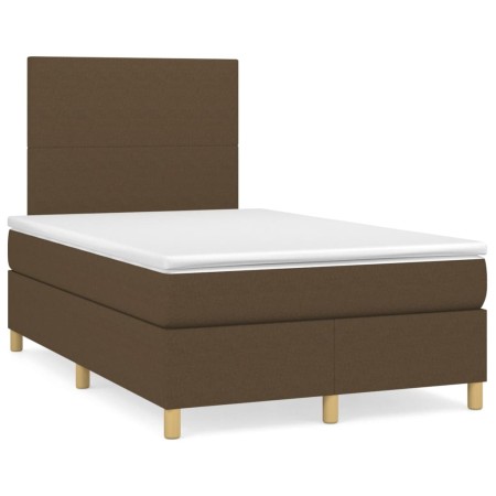 Cama box spring con colchón y LED tela marrón oscuro 120x190 cm de , Camas y somieres - Ref: Foro24-3270235, Precio: 411,84 €...