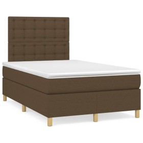 Cama box spring con colchón y LED tela marrón oscuro 120x190 cm de , Camas y somieres - Ref: Foro24-3270277, Precio: 421,99 €...