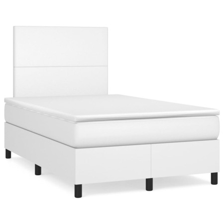 Box spring bed with mattress and LED white synthetic leather 120x190 cm by , Beds and slatted bases - Ref: Foro24-3270282, Pr...