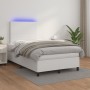 Box spring bed with mattress and LED white synthetic leather 120x190 cm by , Beds and slatted bases - Ref: Foro24-3270282, Pr...