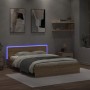 Sonoma oak bed frame with headboard and LED lights 150x200 cm by , Beds and slatted bases - Ref: Foro24-3207604, Price: 175,9...