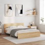 Sonoma oak bed frame with headboard and LED lights 150x200 cm by , Beds and slatted bases - Ref: Foro24-3207604, Price: 175,9...