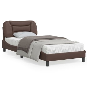 Bed frame with LED lights brown synthetic leather 80x200 cm by , Beds and slatted bases - Ref: Foro24-3213894, Price: 173,99 ...