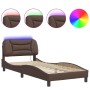 Estructura cama con luces LED cuero sintético marrón 80x200 cm de , Camas y somieres - Ref: Foro24-3213894, Precio: 165,38 €,...