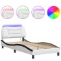 Estructura cama con LED cuero sintético blanco y negro 90x190cm de , Camas y somieres - Ref: Foro24-3213905, Precio: 178,35 €...