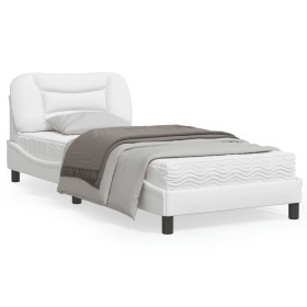 Estructura cama con luces LED cuero sintético blanco 90x200 cm de , Camas y somieres - Ref: Foro24-3213907, Precio: 166,60 €,...