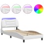 Estructura cama con luces LED cuero sintético blanco 90x200 cm de , Camas y somieres - Ref: Foro24-3213907, Precio: 175,16 €,...