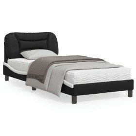 Estructura cama con LED cuero sintético negro blanco 90x200 cm de , Camas y somieres - Ref: Foro24-3213911, Precio: 157,69 €,...