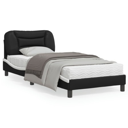 Bed frame with LED synthetic leather black white 90x200 cm by , Beds and slatted bases - Ref: Foro24-3213911, Price: 157,69 €...