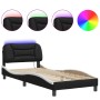 Bed frame with LED synthetic leather black white 90x200 cm by , Beds and slatted bases - Ref: Foro24-3213911, Price: 157,69 €...