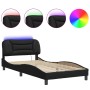 Bed frame with LED lights black synthetic leather 100x200 cm by , Beds and slatted bases - Ref: Foro24-3213913, Price: 161,87...