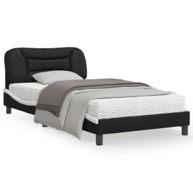 Estructura cama con LED cuero sintético negro blanco 100x200 cm de , Camas y somieres - Ref: Foro24-3213918, Precio: 161,76 €...