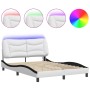 Estructura cama con LED cuero sintético blanco negro 120x200 cm de , Camas y somieres - Ref: Foro24-3213926, Precio: 210,66 €...