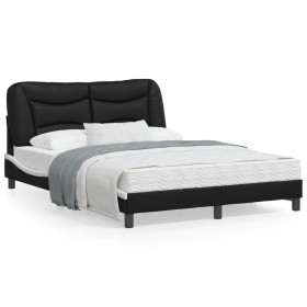 Bed frame LED lights black and white PE leather 140x190 cm by , Beds and slatted bases - Ref: Foro24-3213932, Price: 214,39 €...