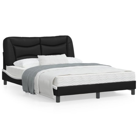 Estructura cama con LED cuero sintético negro blanco 140x200 cm de , Camas y somieres - Ref: Foro24-3213939, Precio: 230,01 €...