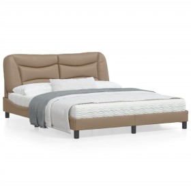 Bed frame with LED lights cappuccino PE leather 160x200 cm by , Beds and slatted bases - Ref: Foro24-3213945, Price: 263,93 €...