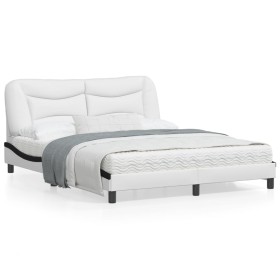 Bed frame with LED light PE leather white black 160x200 cm by , Beds and slatted bases - Ref: Foro24-3213947, Price: 261,90 €...