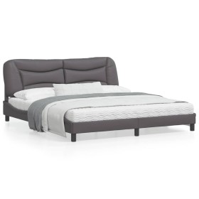 Estructura de cama con luz LED cuero sintético gris 180x200 cm de , Camas y somieres - Ref: Foro24-3213951, Precio: 250,99 €,...