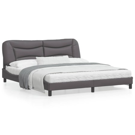 Estructura de cama con luz LED cuero sintético gris 180x200 cm de , Camas y somieres - Ref: Foro24-3213951, Precio: 273,18 €,...