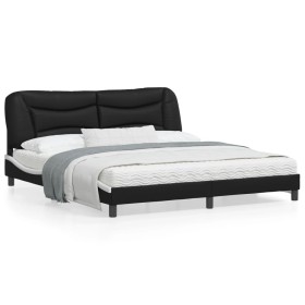 Bed frame with LED light PE leather black white 180x200 cm by , Beds and slatted bases - Ref: Foro24-3213953, Price: 241,67 €...