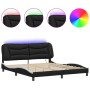 Estructura de cama con luz LED cuero PE negro blanco 180x200 cm de , Camas y somieres - Ref: Foro24-3213953, Precio: 250,34 €...