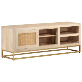 TV cabinet solid mango wood and iron 110x30x40 cm by , CD and DVD storage - Ref: Foro24-372022, Price: 233,99 €, Discount: %