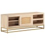 TV cabinet solid mango wood and iron 110x30x40 cm by , CD and DVD storage - Ref: Foro24-372022, Price: 233,84 €, Discount: %