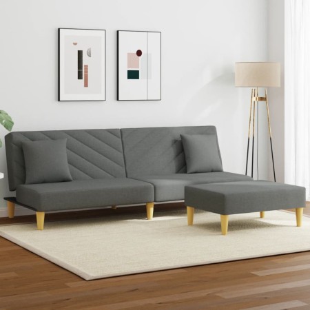 2-seater sofa bed with pillows and stool in dark gray fabric by , Sofas - Ref: Foro24-3216256, Price: 283,59 €, Discount: %