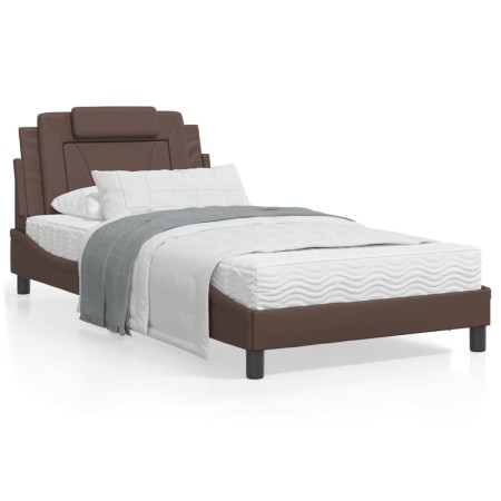 Cama con colchón cuero sintético marrón 100x200 cm de , Camas y somieres - Ref: Foro24-3208777, Precio: 306,36 €, Descuento: %