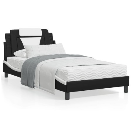 Cama con colchón cuero sintético negro y blanco 100x200 cm de , Camas y somieres - Ref: Foro24-3208780, Precio: 300,20 €, Des...