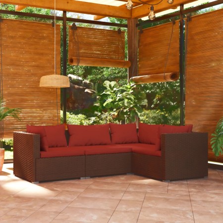 Set muebles de jardín 4 piezas y cojines ratán sintético marrón de vidaXL, Conjuntos de jardín - Ref: Foro24-3101675, Precio:...