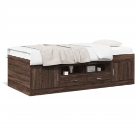 Lounger with brown oak engineered wood drawers 90x200 cm by , Beds and slatted bases - Ref: Foro24-3280250, Price: 201,43 €, ...