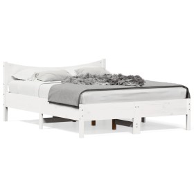 Solid white pine wood bed frame 140x190 cm by , Beds and slatted bases - Ref: Foro24-844742, Price: 122,99 €, Discount: %