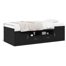 Lounger with drawers black engineered wood 75x190 cm by , Beds and slatted bases - Ref: Foro24-3280259, Price: 173,04 €, Disc...