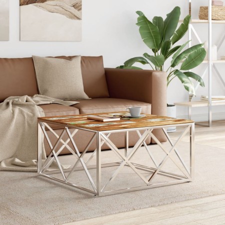 Stainless steel and silver recycled wood coffee table by vidaXL, Coffee table - Ref: Foro24-349976, Price: 123,99 €, Discount: %