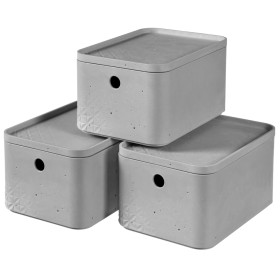 Curver Cajas de almacenaje con tapa Beton 3 unidades S gris claro de Curver, Cestas para almacenaje - Ref: Foro24-427243, Pre...