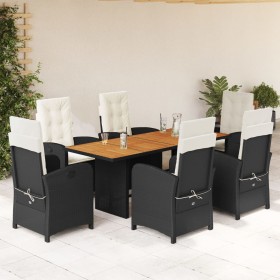 Set de comedor de jardín 7 pzas y cojines ratán sintético negro de , Conjuntos de jardín - Ref: Foro24-3212272, Precio: 870,9...