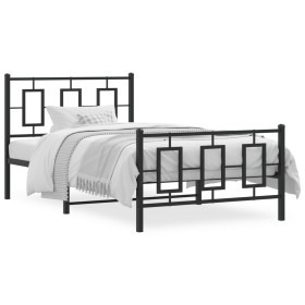 Bed frame with headboard and black metal footboard 100x200cm by , Beds and slatted bases - Ref: Foro24-374254, Price: 88,39 €...