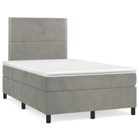 Cama box spring colchón y LED terciopelo gris claro 120x190 cm de , Camas y somieres - Ref: Foro24-3270305, Precio: 420,25 €,...