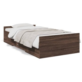 Oak brown engineered wood bed with drawers 75x190 cm by , Beds and slatted bases - Ref: Foro24-3280355, Price: 118,99 €, Disc...